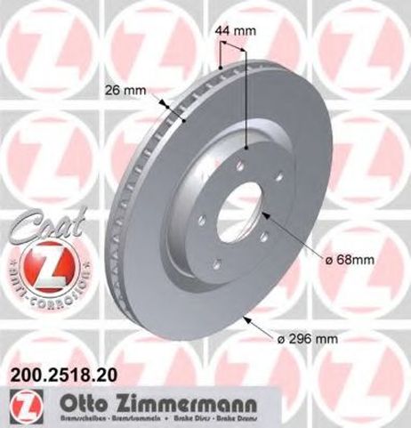 фото Zimmermann 200.2518.20 Диск тормозной | перед | Zimmermann 200.2518.20 Диск тормозной | перед |