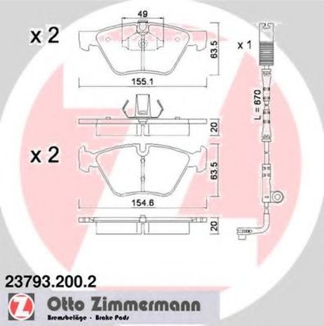 фото Zimmermann 23793.200.2 Комплект тормозных колодок, дисковый тормоз | перед | Zimmermann 23793.200.2 Комплект тормозных колодок, дисковый тормоз | перед |