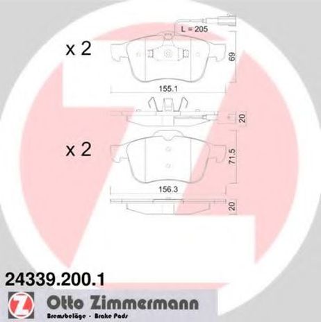 фото Zimmermann 24339.200.1 Комплект тормозных колодок, дисковый тормоз Zimmermann 24339.200.1 Комплект тормозных колодок, дисковый тормоз