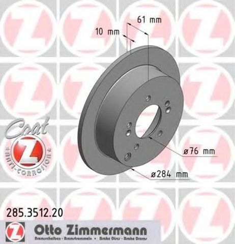 фото Zimmermann 285.3512.20 Диск тормозной | зад | Zimmermann 285.3512.20 Диск тормозной | зад |