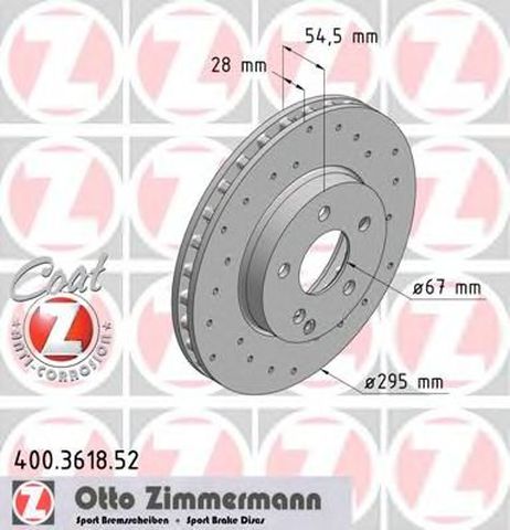 фото Zimmermann 400.3618.52 Диск тормозной | перед | Zimmermann 400.3618.52 Диск тормозной | перед |
