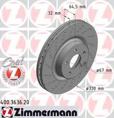 фото Zimmermann 400.3636.20 Диск тормозной | перед | Zimmermann 400.3636.20 Диск тормозной | перед |