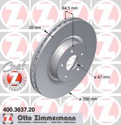 фото Zimmermann 400.3637.20 Тормозной диск | перед | Zimmermann 400.3637.20 Тормозной диск | перед |