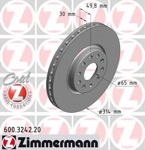 фото Zimmermann 600.3242.20 Диск тормозной | перед | Zimmermann 600.3242.20 Диск тормозной | перед |