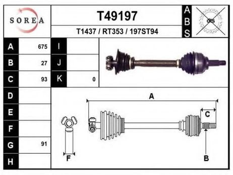 EAI T49197 Приводной вал | перед лев |