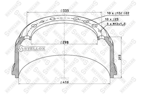 фото Stellox 85-00013-SX Торм.барабан 410x160/167 h=213 d=298/335 | зад | HCV Stellox 85-00013-SX Торм.барабан 410x160/167 h=213 d=298/335 | зад | HCV