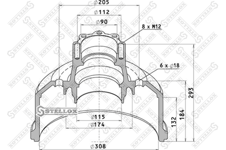 фото Stellox 85-00163-SX Торм. барабан-ступица 308x120/132 h=293 | зад | Stellox 85-00163-SX Торм. барабан-ступица 308x120/132 h=293 | зад |