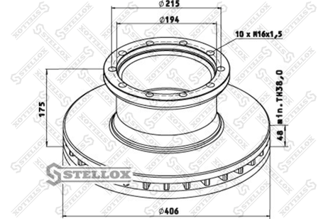 фото Stellox 85-00708-SX Диск тормозной перед. 406/194x48/175 n10 Stellox 85-00708-SX Диск тормозной перед. 406/194x48/175 n10