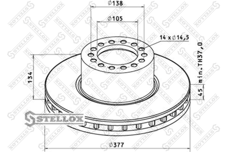 фото Stellox 85-00727-SX Диск тормозной перед. 377/106x45/134 14n Stellox 85-00727-SX Диск тормозной перед. 377/106x45/134 14n