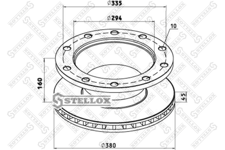 фото Stellox 85-00807-SX Диск тормозной 377/x45/159.5 10n-335-M23 HCV Stellox 85-00807-SX Диск тормозной 377/x45/159.5 10n-335-M23 HCV