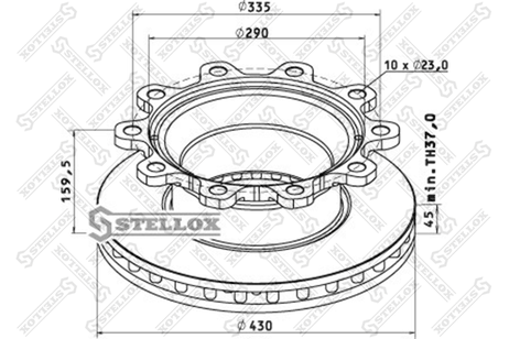 фото Stellox 85-00809-SX Диск тормозной 430/290x45/159.5 10n-335- | перед/зад | HCV Stellox 85-00809-SX Диск тормозной 430/290x45/159.5 10n-335- | перед/зад | HCV