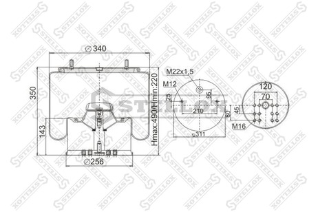 фото Stellox 90-48813-SX Пневмоподушка со стаканом BPW HCV Stellox 90-48813-SX Пневмоподушка со стаканом BPW HCV