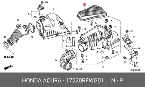 фото Honda 17220-RFW-G01 Фильтр воздушный Honda 17220-RFW-G01 Фильтр воздушный