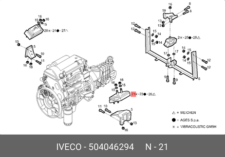 Iveco 504046294 Подушка двигателя daily F1C левая