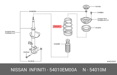 фото Nissan 54010-EM00A Пружина ходовой части | перед лев | Nissan 54010-EM00A Пружина ходовой части | перед лев |