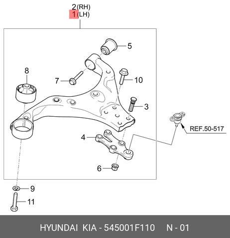 фото Hyundai/Kia 545001F110 Рычаг независимой подвески колеса, подвеска колеса | перед лев | Hyundai/Kia 545001F110 Рычаг независимой подвески колеса, подвеска колеса | перед лев |