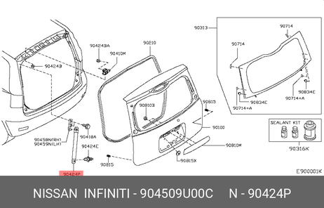фото Nissan 90450-9U00C Упругий элемент, крышка багажника / помещения для груза Nissan 90450-9U00C Упругий элемент, крышка багажника / помещения для груза