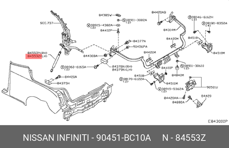 фото Nissan 90451-BC10A Амортизатор крышки багажника Nissan 90451-BC10A Амортизатор крышки багажника