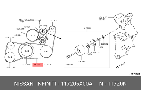 фото Nissan 11720-5X00A Ремень поликлиновый Nissan 11720-5X00A Ремень поликлиновый