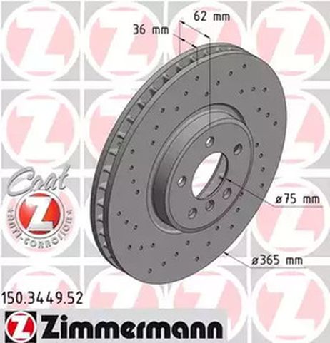 фото Zimmermann 150344952 Диск тормозной | перед | Zimmermann 150344952 Диск тормозной | перед |