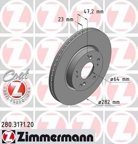 фото Zimmermann 280317120 Диск тормозной | перед | Zimmermann 280317120 Диск тормозной | перед |