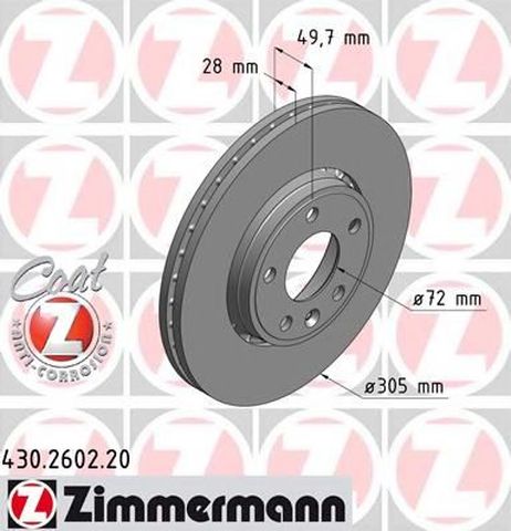 фото Zimmermann 430260220 Диск тормозной | перед | Zimmermann 430260220 Диск тормозной | перед |