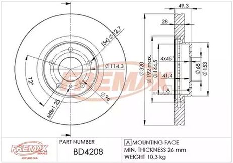 фото FREMAX BD-4208 Диск тормозной | перед | FREMAX BD-4208 Диск тормозной | перед |