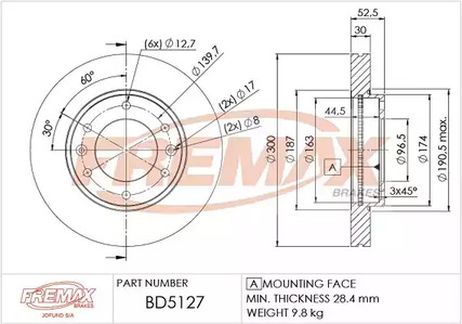 фото FREMAX BD-5127 Диск тормозной | перед | FREMAX BD-5127 Диск тормозной | перед |