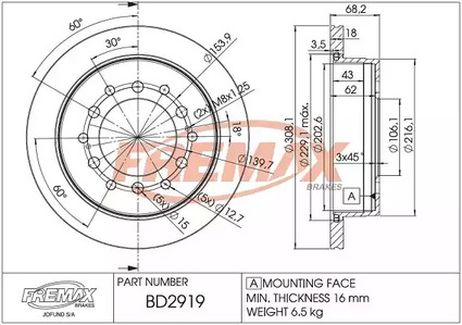 фото FREMAX BD-2919 Тормозной диск | зад | FREMAX BD-2919 Тормозной диск | зад |