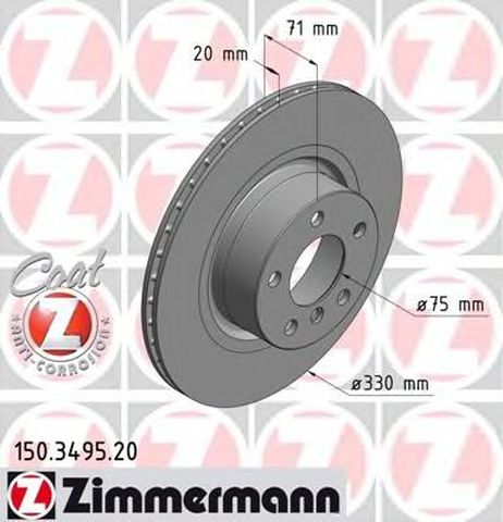 фото Zimmermann 150.3495.20 Диск тормозной | зад | Zimmermann 150.3495.20 Диск тормозной | зад |