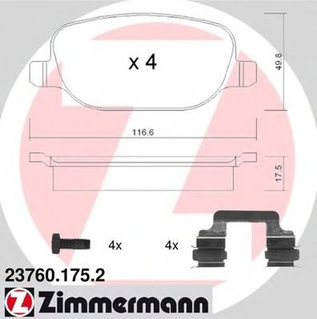 фото Zimmermann 23760.175.2 Комплект тормозных колодок, дисковый тормоз Zimmermann 23760.175.2 Комплект тормозных колодок, дисковый тормоз