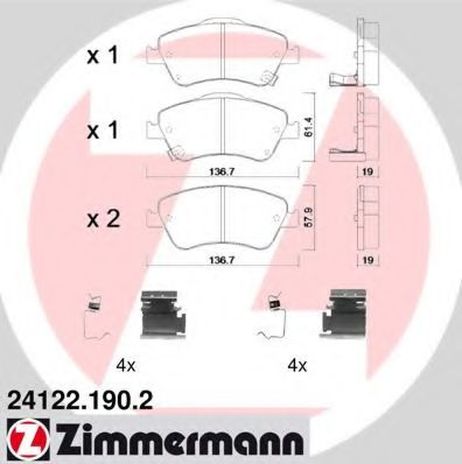 фото Zimmermann 24122.190.2 Колодки тормозные дисковые | перед | Zimmermann 24122.190.2 Колодки тормозные дисковые | перед |