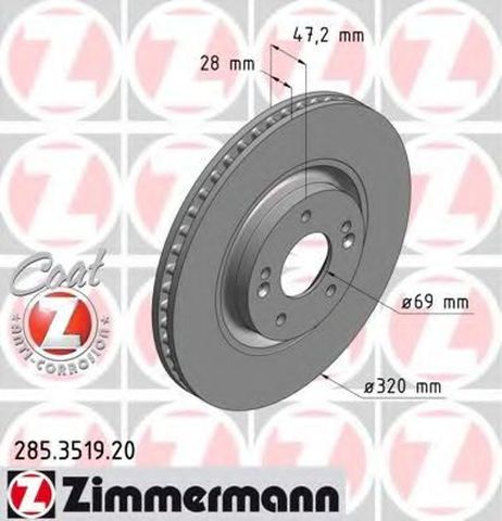 фото Zimmermann 285.3519.20 Диск тормозной | перед | Zimmermann 285.3519.20 Диск тормозной | перед |