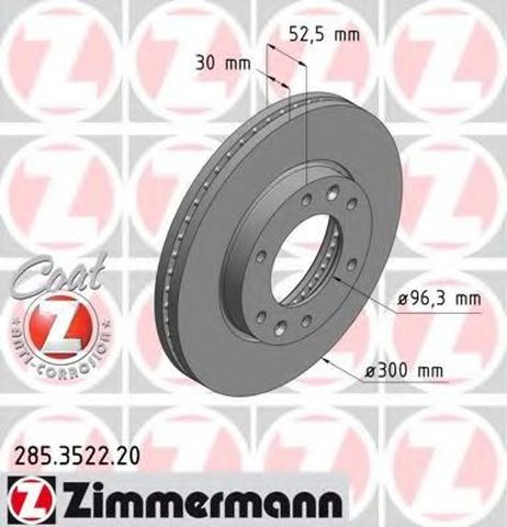 фото Zimmermann 285.3522.20 Диск тормозной | перед | Zimmermann 285.3522.20 Диск тормозной | перед |