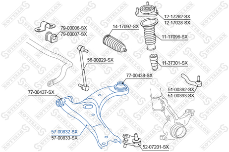 фото Stellox 57-00832-SX Рычаг левый Toyota Auris/Corolla 06> | перед | Stellox 57-00832-SX Рычаг левый Toyota Auris/Corolla 06> | перед |