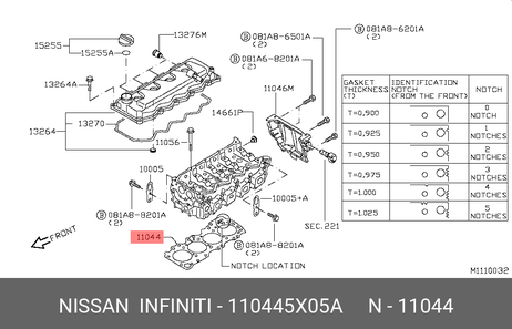 фото Nissan 11044-5X05A Прокладка, головка цилиндра Nissan 11044-5X05A Прокладка, головка цилиндра