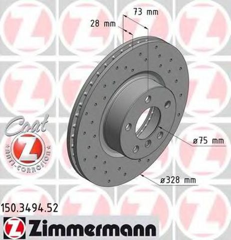 фото Zimmermann 150349452 Тормозной диск | перед | Zimmermann 150349452 Тормозной диск | перед |