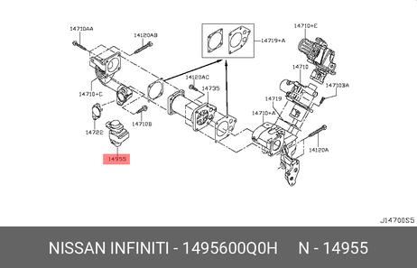 фото Nissan 14956-00Q0H Преобразователь давления, управление ОГ Nissan 14956-00Q0H Преобразователь давления, управление ОГ