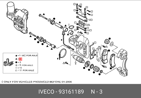 Iveco 93161189 Ремкомплект, тормозной суппорт