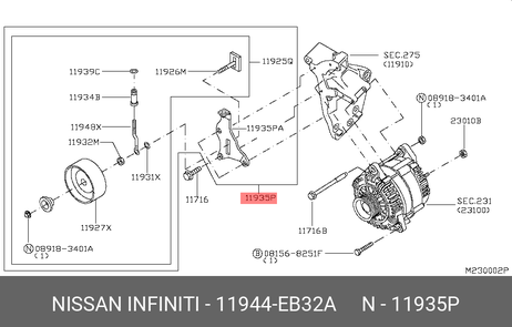 фото Nissan 11944EB32A Ролик обводной приводного ремня Nissan 11944EB32A Ролик обводной приводного ремня