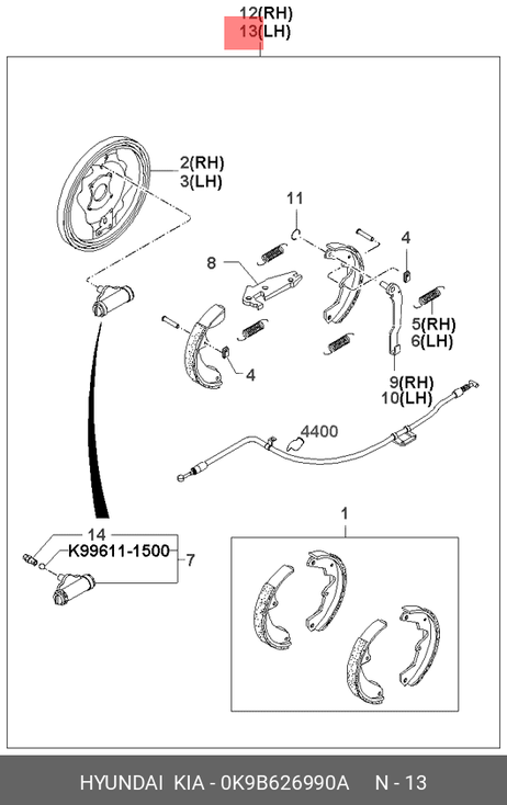 фото Hyundai/Kia 0K9B626990A Механизм тормозной левый барабан Hyundai/Kia 0K9B626990A Механизм тормозной левый барабан