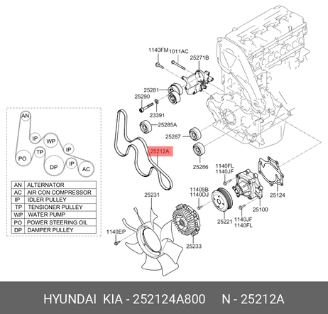 фото Hyundai/Kia 252124A800 Ремень поликлиновый Hyundai/Kia 252124A800 Ремень поликлиновый