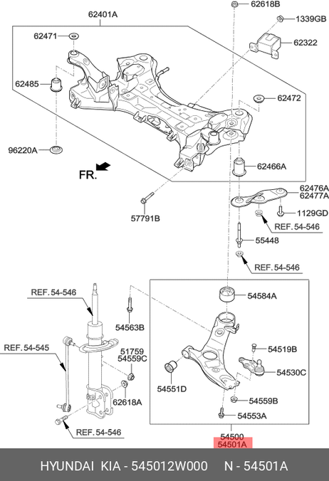 фото Hyundai/Kia 545012W000 Рычаг подвески | перед прав | Hyundai/Kia 545012W000 Рычаг подвески | перед прав |