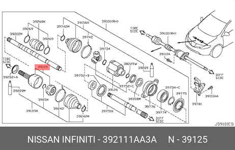 фото Nissan 39211-1AA3A ШРУс внешний | перед прав/лев | Nissan 39211-1AA3A ШРУс внешний | перед прав/лев |