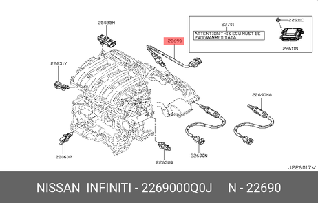 фото Nissan 22690-00Q0J Датчик кислородный Nissan 22690-00Q0J Датчик кислородный