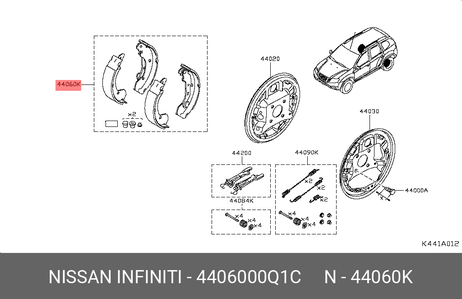 фото Nissan 44060-00Q1C Колодки тормозные барабанные | зад | Nissan 44060-00Q1C Колодки тормозные барабанные | зад |