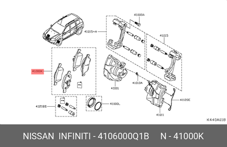 фото Nissan 41060-00Q1B Колодки тормозные к-т (по 4 шт) | перед | Nissan 41060-00Q1B Колодки тормозные к-т (по 4 шт) | перед |
