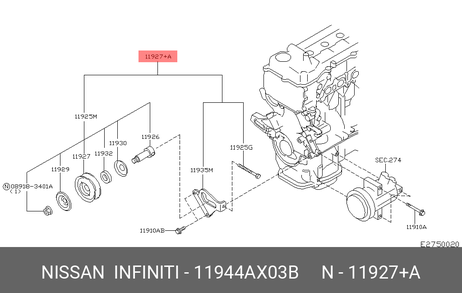 фото Nissan 11944-AX03B Ролик натяжной навесного оборудования Nissan 11944-AX03B Ролик натяжной навесного оборудования