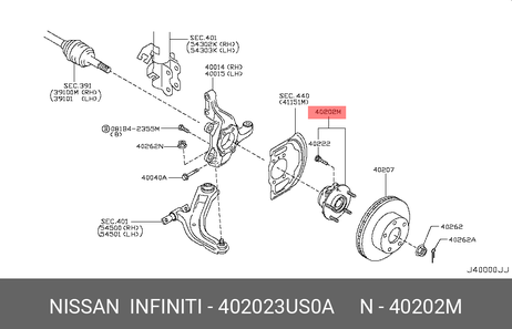 фото Nissan 40202-3US0A Ступица пер. j10e | перед лев | Nissan 40202-3US0A Ступица пер. j10e | перед лев |