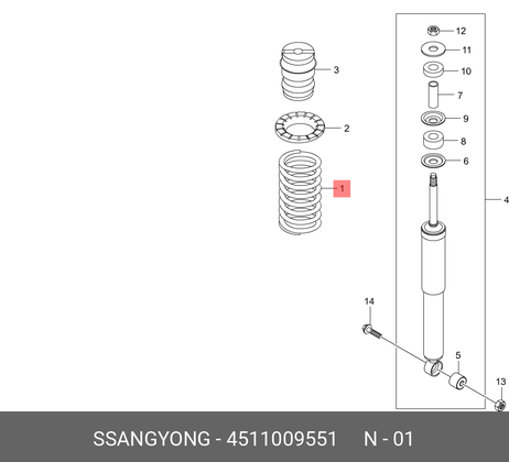 фото Ssangyong 4511009551 Пружина задняя правая Ssangyong 4511009551 Пружина задняя правая